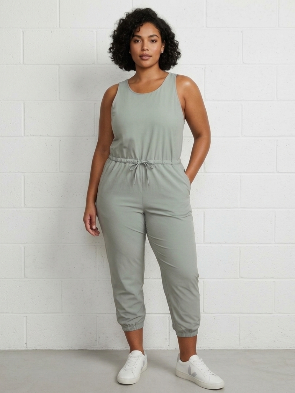 Old Navy Silver Sage StretchTech Sleeveless Drawstring Jumpsuit - XL